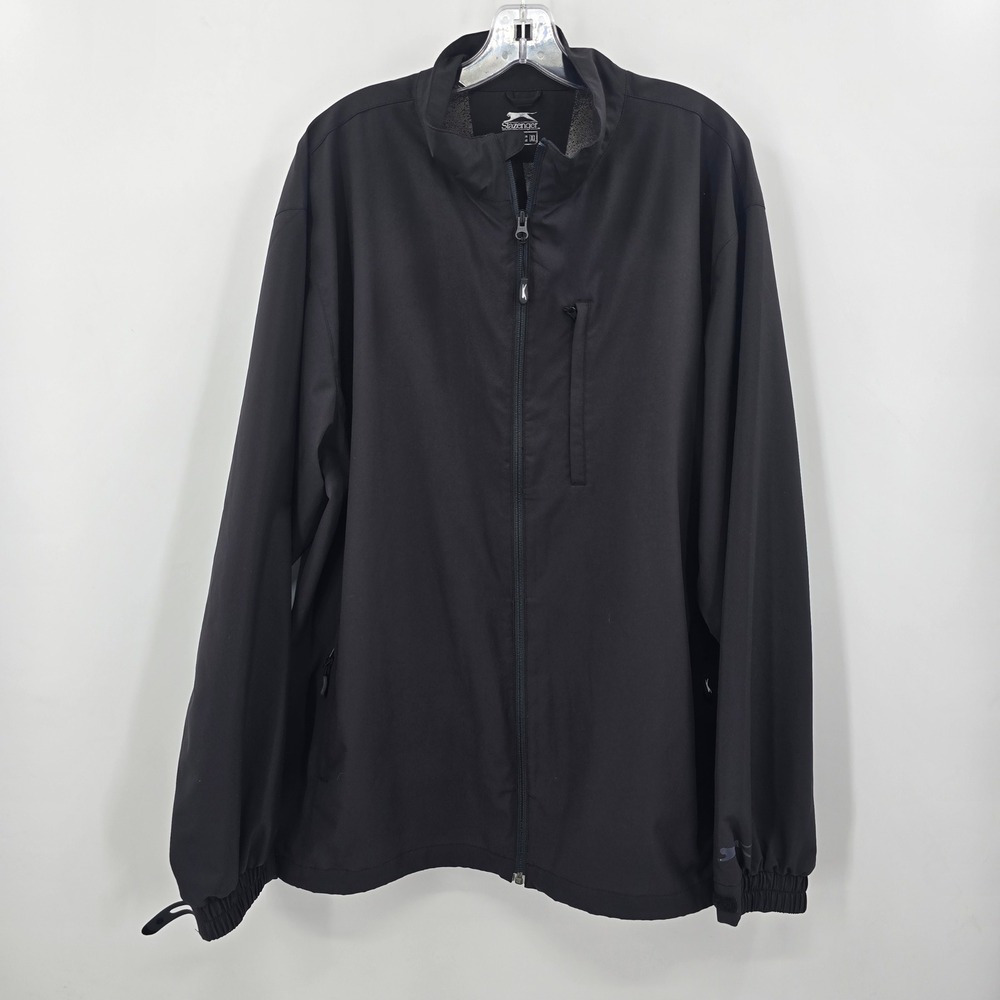 Slazenger Mens XL Full Zip Golf Jacket Black Lightweight Mock Neck Windbreaker